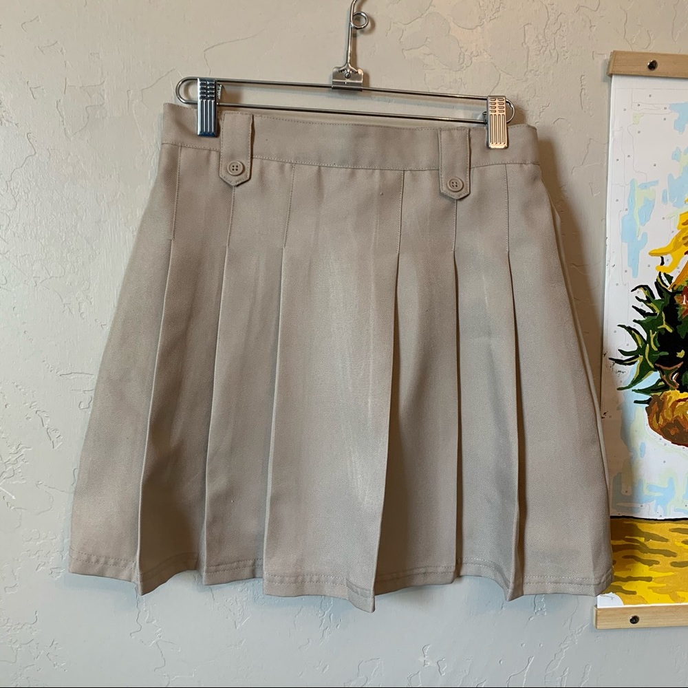 khaki pleated school girl skirt